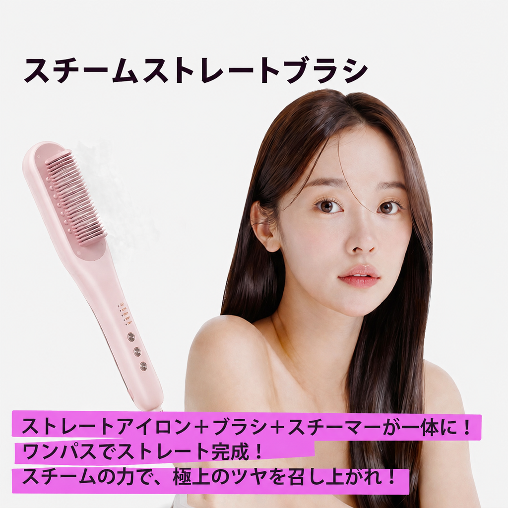 【スチームストレートブラシ】スチームストレートブラシ、ヘアストレートブラシアイロン、水蒸気でヘアケアのストレートブラシ